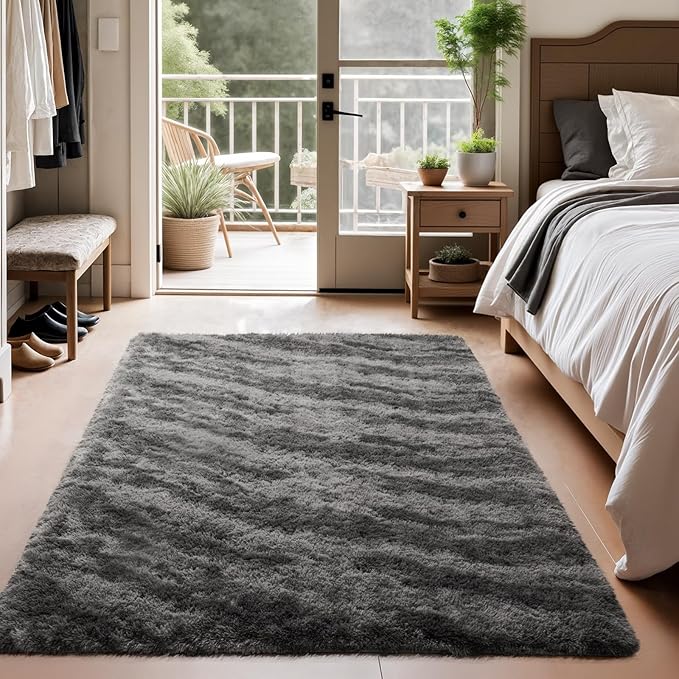 Zentavio Area Rugs for Living Room 4x6 Rugs for Bedroom Carpet Fluffy Fuzzy Soft Shag Aesthetic Plush High Pile Gray Throw Rug for Nursery Kids Room Dorm Marble Grey