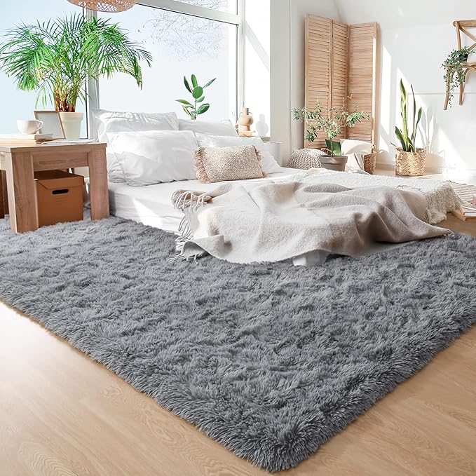 YJ.GWL Area Rugs for Living Room Bedroom, 4x6 Machine Washable Large Grey Carpet, Soft Fluffy Shaggy Thick Big Shag Indoor Floor Rug for Kids Boy and Girls Room Dorm Home Decor Aesthetic
