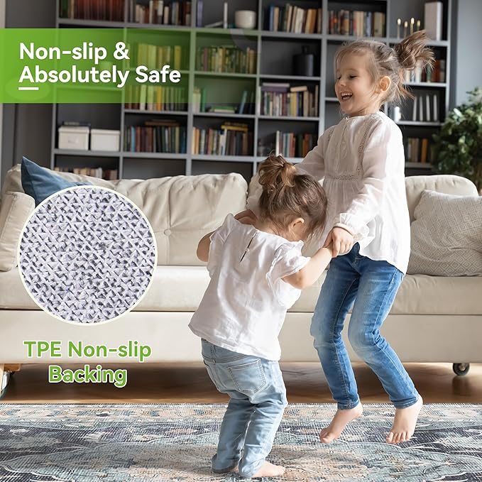 2x6 Washable Runner Rug Non Slip Long Bathroom Hallway Runner Rug Vintage Blue Boho Area Rug Soft Carpet for Bedroom Runner Rugs for Kitchen Laundry Entryway