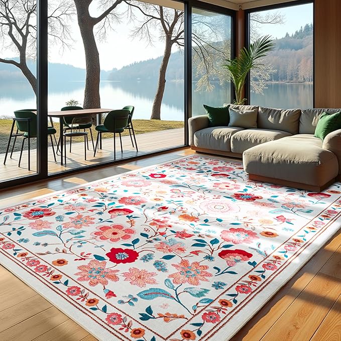 Area Rugs for Living Room 6x8 Non-Slip Carpet Washable Boho Rug Vintage Low Pile Carpet Print Home Rugs for Bedroom Kids Room Playroom Dining Room Home Office Farmhouse,Khaki
