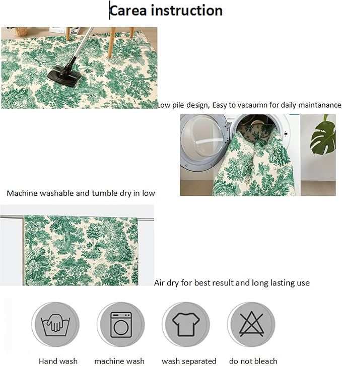 Vintage Botanical Entryway Rug Washable, Thin Pile Country Rustic Nature Plants 4x6 Indoor Rug Carpet Stain Resistant, Cute Green Woodland Forest Area Rug for Bedroom Dining Living Room Kitchen