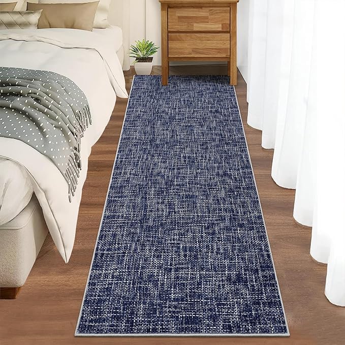 2x6 Runner Rug Washable Kitchen Runner Rug Modern Abstract Runner Mat for Hallway Contemporary Solid Rug Non-Slip Foldable Aesthetic Accent Floor Carpet for Living Room Bedroom, Blue