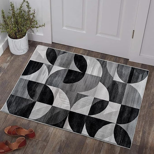 2x3 Area Rugs for Living Room Machine Washable Geometric Boho Rug Non Slip Printed Black and Grey Rug Carpet Friendly Modern Rug for Bathroom Bedroom Dining Room Kitchen