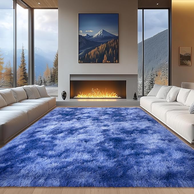 6x9 Large Blue Rugs for Bedroom Kids Boys Room, Soft Fluffy Shag Rug for Living Room, Non Slip Fuzzy Plush Carpet for Nursery Dorm Home Decor Aesthetic, Shaggy Indoor Floor Rug, Tie-dye Blue