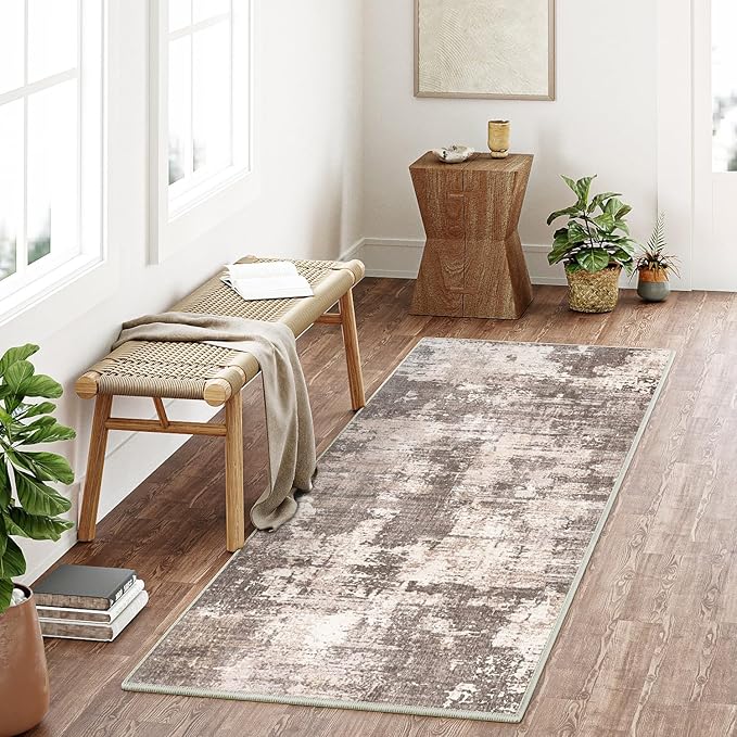 2x6 Runner Rug Machine Washable Area Rug Grey Hallway Abstract Low Pile Carpet Bedroom Living Room Office Dining Room Kitchen Laundry Room Non Slip