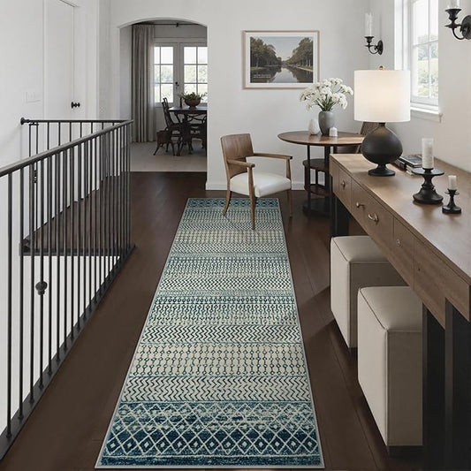 Moroccan Runner Rug 2'6''x8', Non Slip Hallway Runner Rugs for Kitchen Floor, Soft Low-Pile Entry Way Rugs Indoor Floor Carpet for Bedroom Bathroom Laundry Room