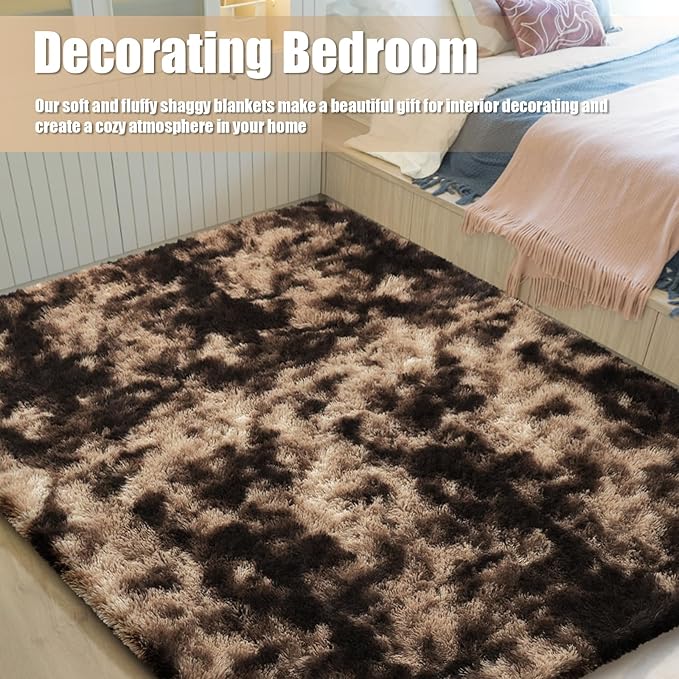 6x9 Fluffy Area Rug for Living Room,Shag Area Rugs for Bedroom,Soft Fuzzy Rug Non-Shedding Indoor Plush Carpet for Kids Bedroom Nursery Dorm Home Decor,Mottling Coffee