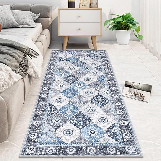 HEBE Hallway Runner Rug 2'x5' Washable Vintage Distressed Area Rugs Non Slip Laundry Rug Runner Boho Floor Carpet Runners for Hallways Entryway Laundry Room Kitchen Bathroom