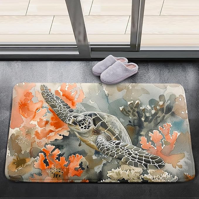 Sea Turtle Carpet Rug - Kids Coastal Rugs for Bedroom Ocean Life Theme, 35" L x 23" W