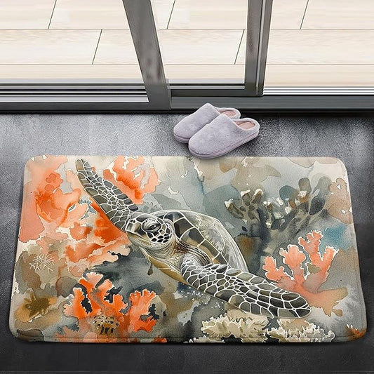 Sea Turtle Carpet Rug - Kids Coastal Rugs for Bedroom Ocean Life Theme, 35" L x 23" W