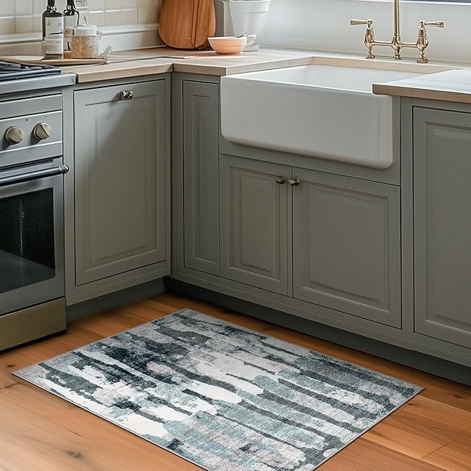 jinchan Area Rug 2x3 Modern Abstract Washable Entryway Rug Soft Small Blue Multi Contemporary Accent Mat Non Slip Backing Carpet for Kitchen Bathroom Laundry Room