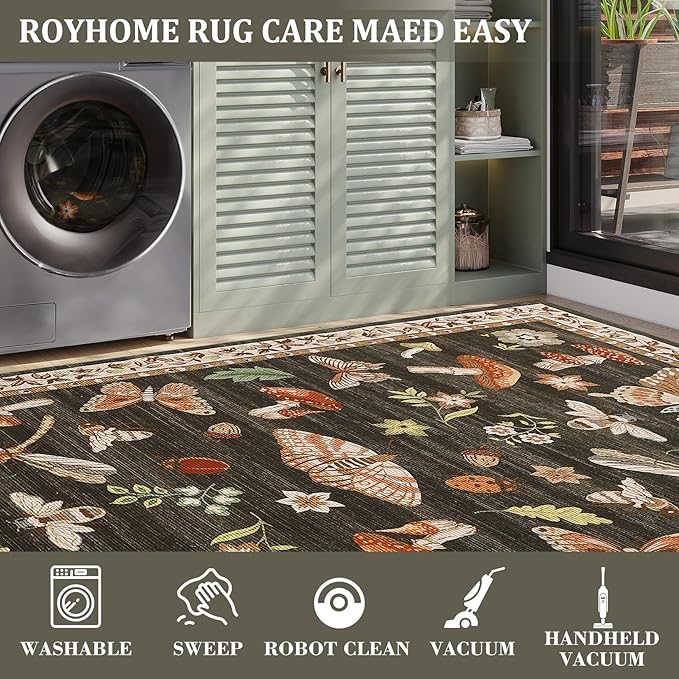 2.5x10 Runner Rug for Hallway Washable Kitchen Rugs Non Slip with Rubber Back Mushroom Soft Low-Pile Stain Resistant Foldable Indoor Carpet for Entryway Laundry Room Floor Mats Brown