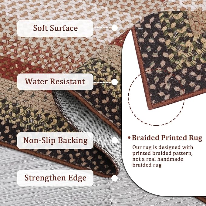Imitation Braided Collection-Print Washable Area Rugs 10x13 Living Room Rug Modern Bedroom Rug Farmhouse Soft Large Area Rug Non Slip Throw Rugs Stain Resistant Carpet for Nursery Dining Room