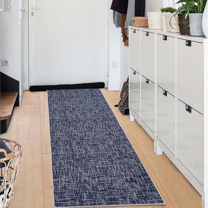2x6 Runner Rug Washable Kitchen Runner Rug Modern Abstract Runner Mat for Hallway Contemporary Solid Rug Non-Slip Foldable Aesthetic Accent Floor Carpet for Living Room Bedroom, Blue