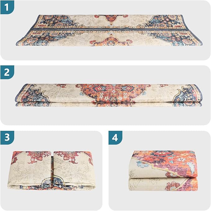 Dripex 8x10 Area Rugs, Machine Washable Non Slip Distressed Boho Rugs,Large Area Rug for Bedroom Aesthetic, No Pile Lightweight Vintage Rug, Carpet for Living Room Dining Room Apartment Den,Multi