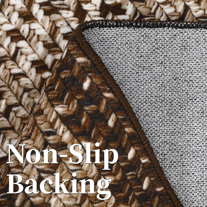 Washable Area Rugs 5x7 Rug for Living Room Non Slip Modern Rug Soft Area Rug for Bedroom Farmhouse Braided Print Throw Rugs Contemporary Stain Resistant Carpet for Dining Room 5'x7' Dark Brown