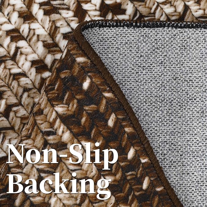 Washable Area Rugs 4x6 Rug for Living Room Indoor Mats for Entryway Soft Bedroom Rug Non Slip Modern Braided Print Area Rug Farmhouse Throw Rugs Low Pile Stain Resistant Carpet 4'x6' Brown