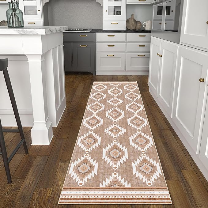 vivorug Washable Rug, Ultra Soft Runner Rug 2x8, Non Slip Floor Carpet, Runners for Hallway Living Room Indoor, Moroccan Western (Camel, 2'x8')