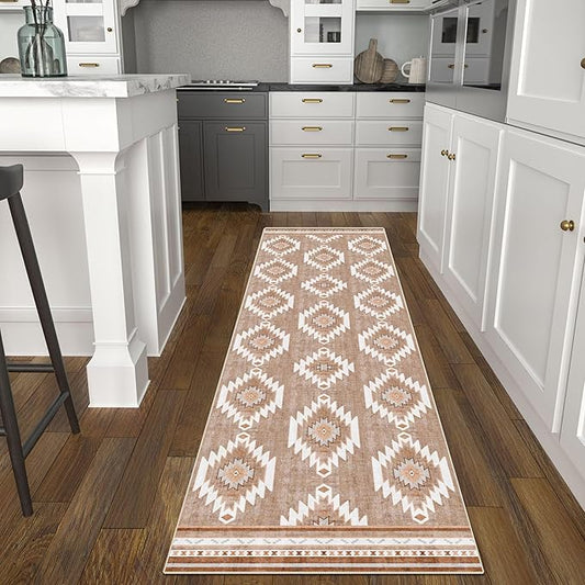 vivorug Washable Rug, Ultra Soft Runner Rug 2x8, Non Slip Floor Carpet, Runners for Hallway Living Room Indoor, Moroccan Western (Camel, 2'x8')