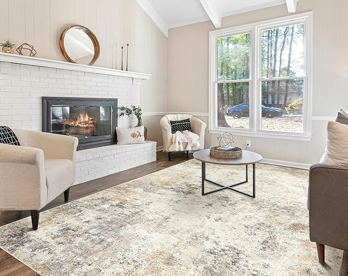 10x12 Area Rug Living Room Rugs - Washable Neutral Modern Abstract Soft Thin Large Rug Indoor Floor No Slip Rug Carpet for Bedroom Under Dining Table Home Office Decor - Golden Grey
