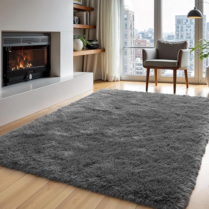 Zentavio Area Rugs for Living Room Small Carpet for Bedroom 3x5 Bedside Washable Soft Fluffy Shag Aesthetic Plush High Pile Throw Rug for Nursery Kids Room Dorm Room Grey