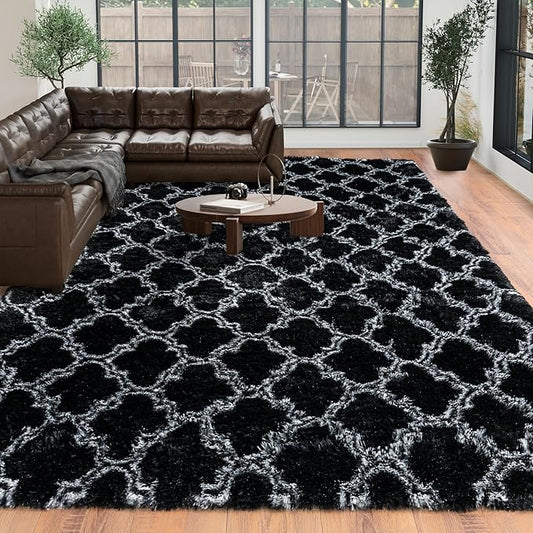 Large Rugs 8x10 Area Rugs for Living Room,Plush Fluffy Carpets for Boy and Girls Room, Modern Soft Shag Rug for Bedroom, Non Slip, Indoor Carpet for Kids Dorms Home Office Decor, Black