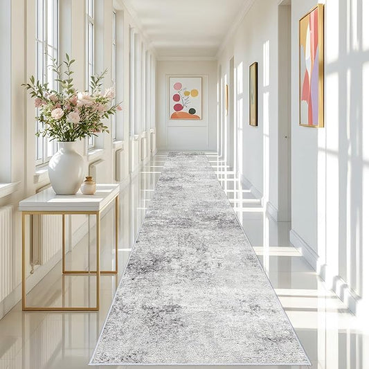 Washable 3x20 Hallway Runner Rug - Runner Rugs Modern Stain Resistant Indoor Mat Rug Runner for Laundry, Bedroom Non Slip Rubber Backing Thin Hallway Runner Rug Low Pile Carpet 3x20 Grey