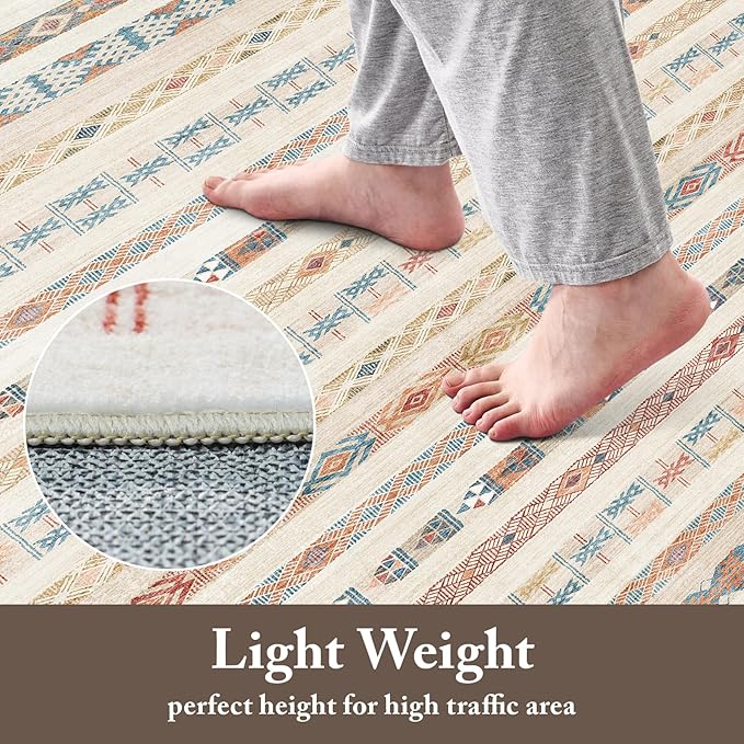 10x14 Washable Area Rug: Moroccan Large Neutral Boho Area Rug for Living Room & Bedroom Geometric Non-Slip Farmhouse Carpet for Living Room Yellow Colourful 10'x14'.