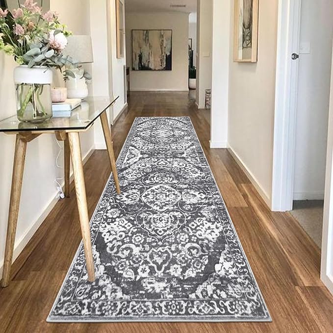 HEBE Hallway Runner Rug 2'8''x8' Washable Vintage Distressed Area Rugs Non Slip Laundry Rug Runner Boho Floor Carpet Runners for Hallways Entryway Laundry Room Kitchen Bathroom