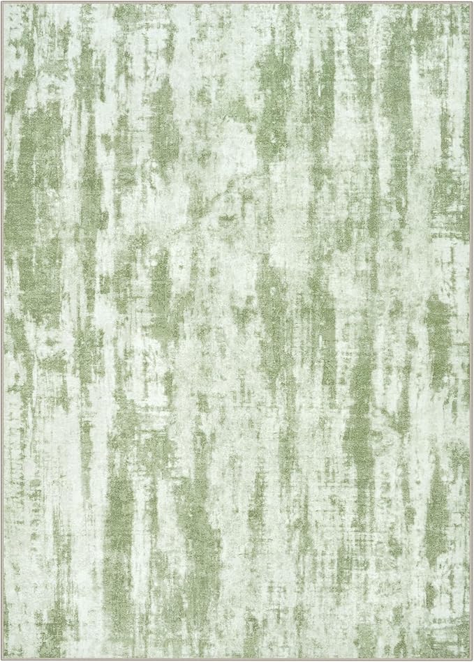 10x14 Area Rugs Washable Rug: Modern Abstract Living Room Rug Soft Anti-Skid Thin Carpet Indoor Floor Non-Shedding Carpets for Bedroom Dining Room Farmhouse Nursery Home Office - Green