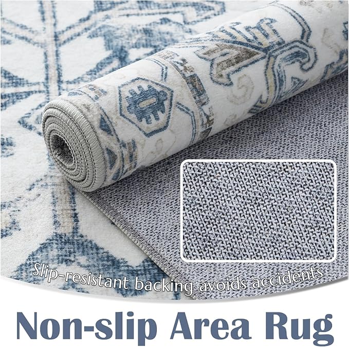 jinchan Kitchen Runner Rug 3x10-2pcs, Bohemian Hallway Washable Rug Floral Non Slip with Rubber Backing Vintage Carpet Runner for Bedroom Bathroom Laundry Room Living Room Decor Blue