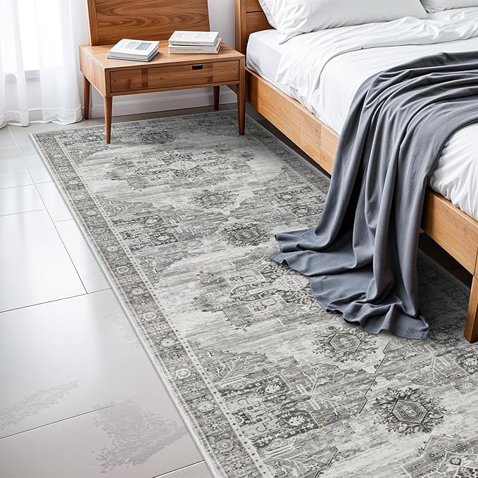 RUUGME Hallway 3x12 Runner Rugs - Boho Rugs for Living Room Stain Resistant Vintage Carpet Tribal Rugs for Bedroom Kitchen Bathroom Non Slip Backing Decor Floor Decoration Mat 3x12 Grey