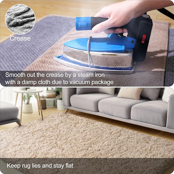 2x3 Rug for Bedroom, Fluffy Area Rugs for Living Room, Small Soft Shag Fuzzy Shaggy Carpets for Kids Boys and Girls Dorm with 4 Non-Slip Rug Tapes for Room Home Decor (2ft x 3ft, Light Tan)