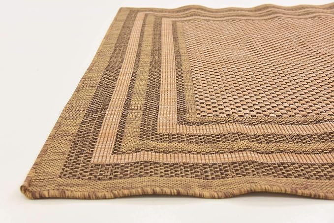 Unique Loom Outdoor Border Collection Area Rug - Multi Border (5' 3" x 8' Rectangle, Light Brown/ Brown)