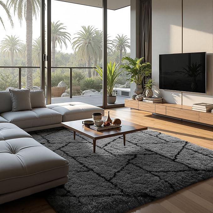 Zentavio Area Rugs for Living Room Rugs for Bedroom 4x6 Carpet Fluffy Fuzzy Soft Shag Aesthetic Plush High Pile Gray Throw Rug for Nursery Kids Room Dorm Triangle Grey