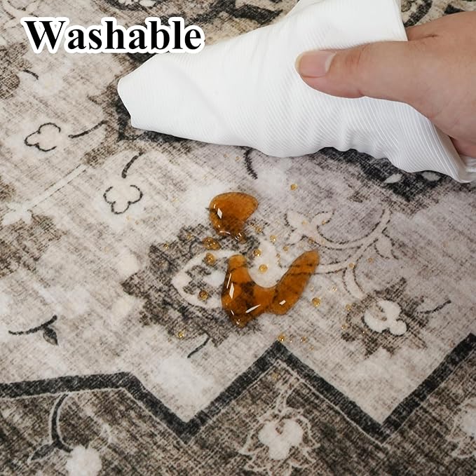Washable Hallway Runner Rug 2x6: Oriental Non-Slip Kitchen Rugs Distressed Low Pile Indoor Rug for Bedroom Entryway Vintage Soft Non Shedding Floor Mat for Living Room Bathroom Laundry (2x6,Brown)