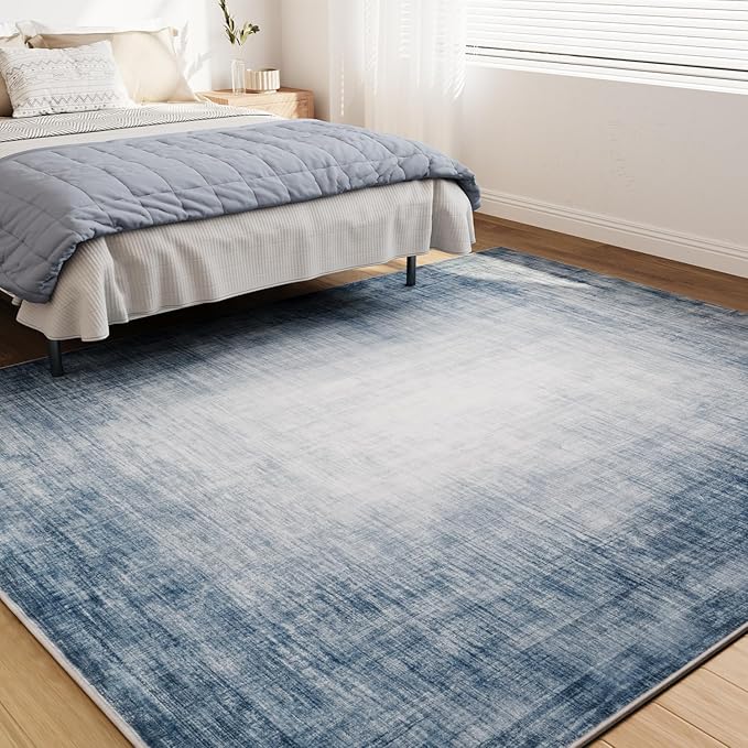4x6 Area Rugs for Living Room, Machine Washable Non Slip Area Rug Modern Abstract Indoor Rug Carpet Ultra Soft Rugs for Bedroom Dining Room Playroom Bedside Office, Blue