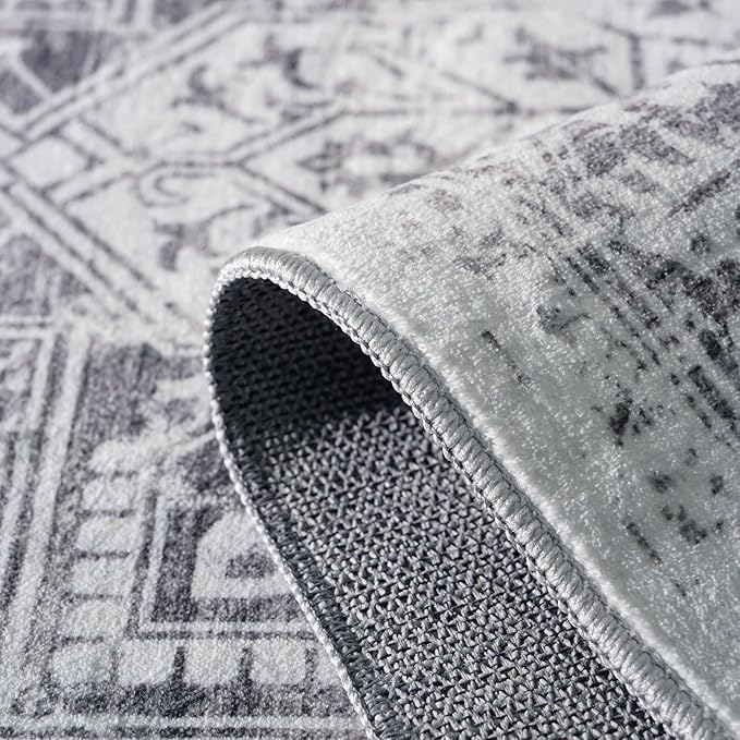 Washable Hallway Runner Rug 3x20: Soft Vintage Kitchen Laundry Runner Non Slip Low-Pile Entryway Living Room Stain Resistance Indoor Floor Long Carpet for Bedroom Bathroom, Grey