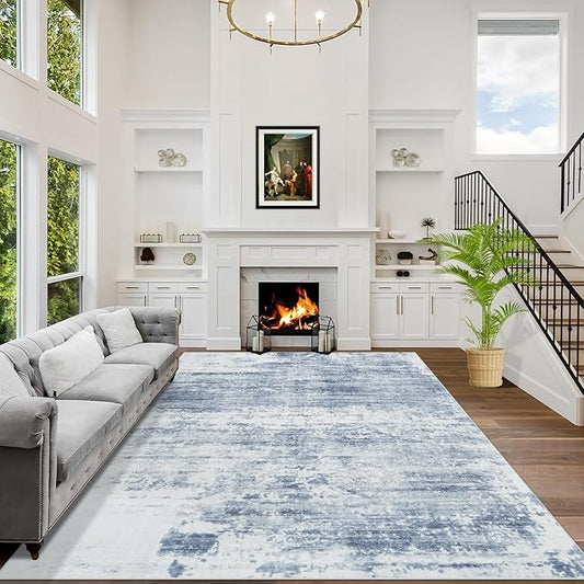 4x6 Area Rugs Washable Rug: Modern Abstract Living Room Rug Soft Anti-Skid Thin Carpet Indoor Floor Non-Shedding Carpets for Bedroom Dining Room Farmhouse Nursery Home Office - Blue White
