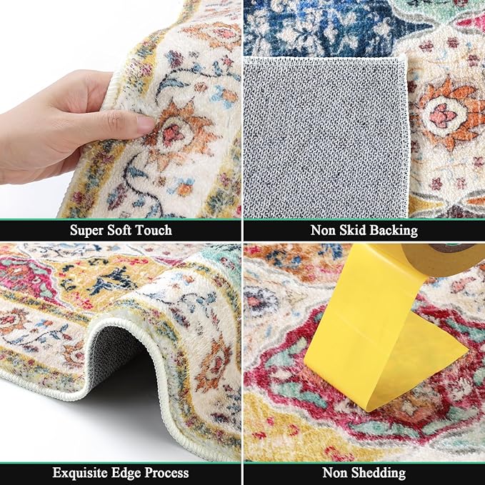 HEBE Hallway Runner Rug 2'8''x12' Washable Vintage Distressed Area Rugs Non Slip Laundry Rug Runner Boho Floor Carpet Runners for Hallways Entryway Laundry Room Kitchen Bathroom