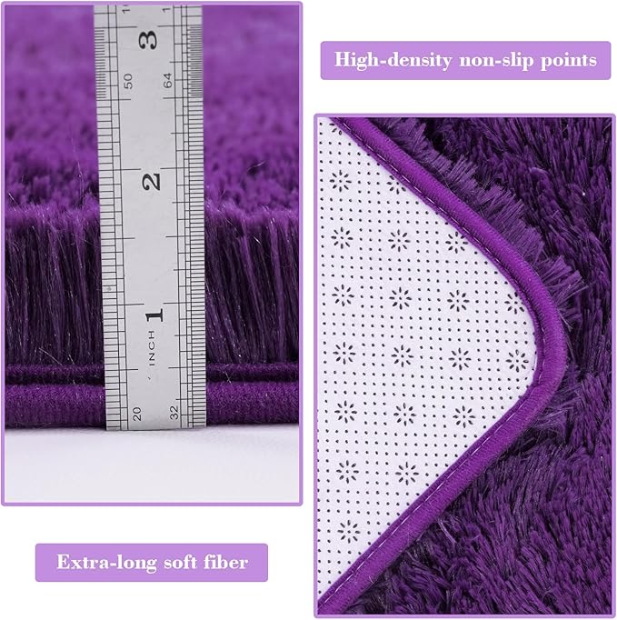 Purple Fluffy Rug Shaggy Area Rug, 8x10 Area Rugs for Girls Bedroom, Big Soft Shaggy Bedside Non-Slip Plush Dorm Nursery Kids Carpet Home Decor Aesthetic