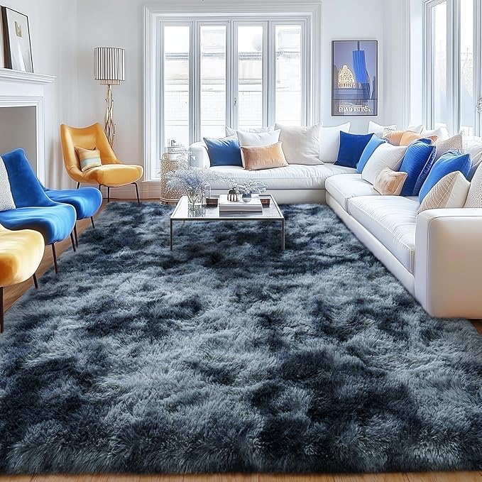 9x12 Area Rug for Living Room, Ultra Soft Large Shag Rug Fluffy Carpet for Bedroom, Plush Modern Floor Rug for Kids Girls Room Nursery Home Decor Aesthetic, Blue Grey