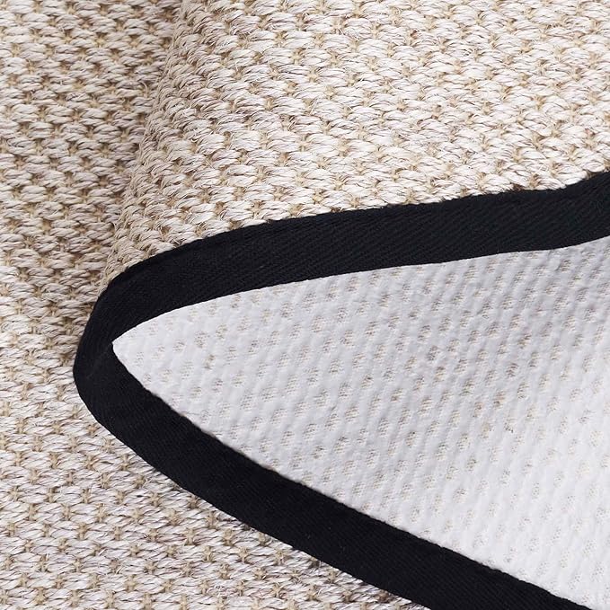 Safavieh Natural Fiber Collection Area Rug - 8' Round, Marble & Black, Border Sisal Design, Easy Care, Ideal for High Traffic Areas in Living Room, Bedroom (NF143A)