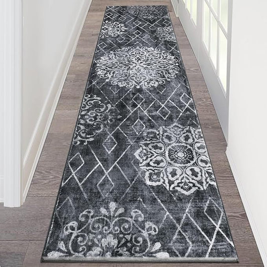 HEBE Hallway Runner Rug 2'x8' Washable Vintage Distressed Area Rugs Non Slip Laundry Rug Runner Boho Floor Carpet Runners for Hallways Entryway Laundry Room Kitchen Bathroom