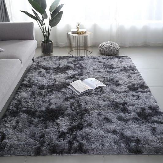 Shag Area Rugs for Bedroom Living Room,6X9 Ultra Soft Fluffy Area Rugs for Dorm, Indoor Carpet Nursery Rugs for Kids Room Home Decor, Black Grey