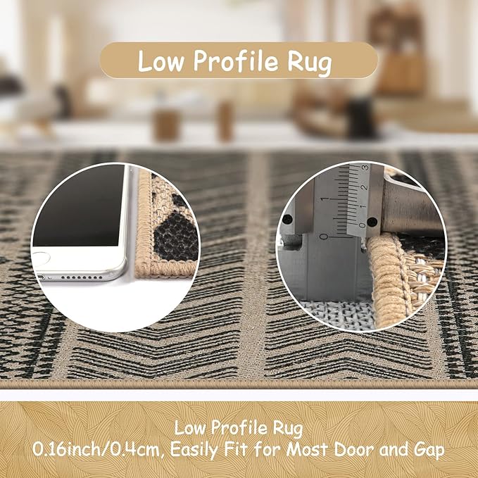 Lahome Boho Easy Jute Runner Rug - 2'6"x8' Long Kitchen Runner Rugs Non Skid Washable Black Hallway Stair Carpet Runner, Southwestern Indoor Outdoor Rug Bathroom Runners for Bedroom Patio Sliding Door