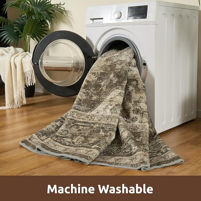 AMOAMI-3X5 Area Rug - Soft Washable Vintage Throw Accent Rug for Living Room, Bedroom, Kitchen, Bathroom, Laundry Room, Entryway - Non Slip - Brown/Coffee