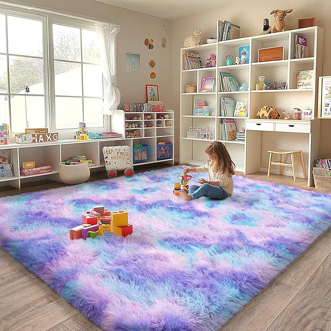 Upgrade Non-Slip Plush Rugs Fluffy Area Rugs for Living Room, Soft Shaggy Carpets for Living Room, Perfect Decor for Modern Home Rainbow 6x9 Feet
