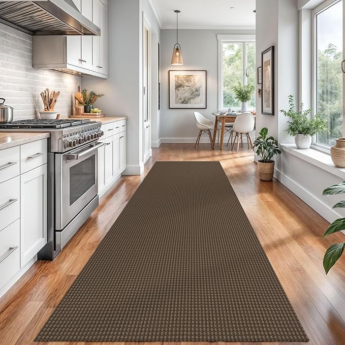 Braided Runner Rug 3x14 Ft Washable Runners for Hallways Non Slip Rubber Backed Kitchen Runners Cotton Long Entryway Runner Indoor, Woven Carpet for Hall Stair Entryway, Brown