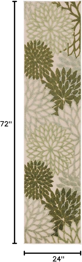Nourison Aloha Indoor/Outdoor Ivory Green 2' x 6' Area Rug, Easy Cleaning, Non-Shedding, Bed Room, Living Room, Dining Room, Backyard, Patio, Deck (2x6)